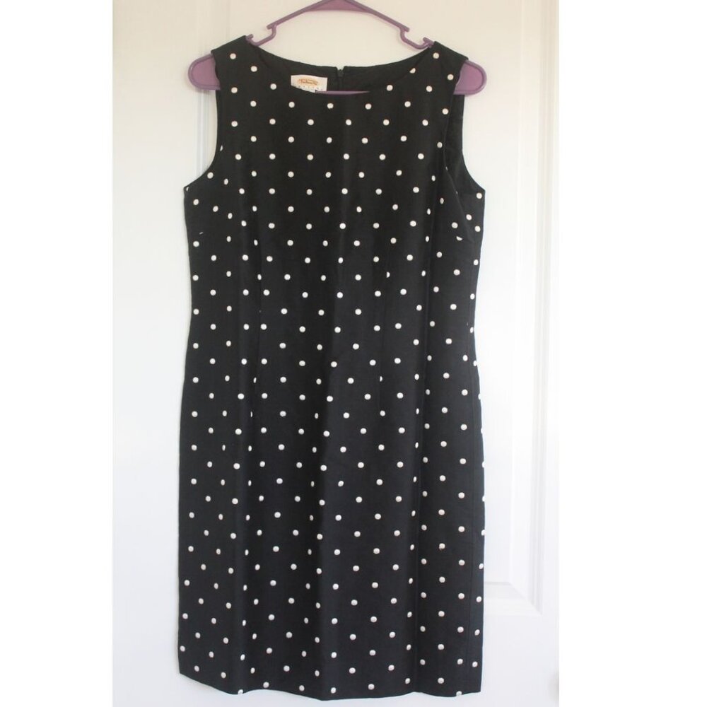 Vintage Talbots Petites Black Embroidered Silk Dress Polka Dot Minimal - 10P